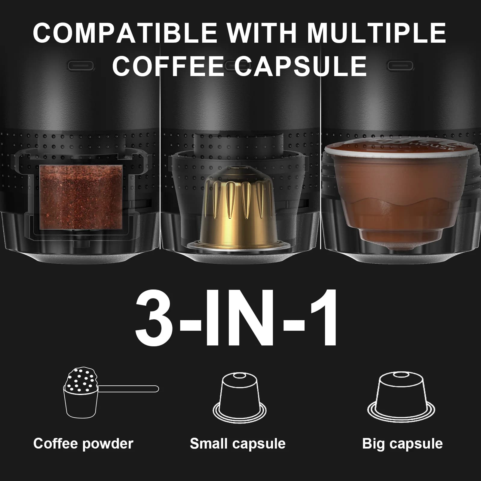 Kannettava 3-in-1 espressokahvikone